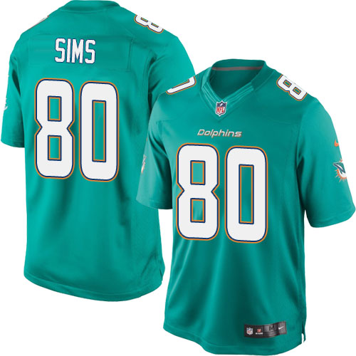 Men's Limited Dion Sims Nike Jersey Aqua Green Home - #80 NFL Miami Dolphins